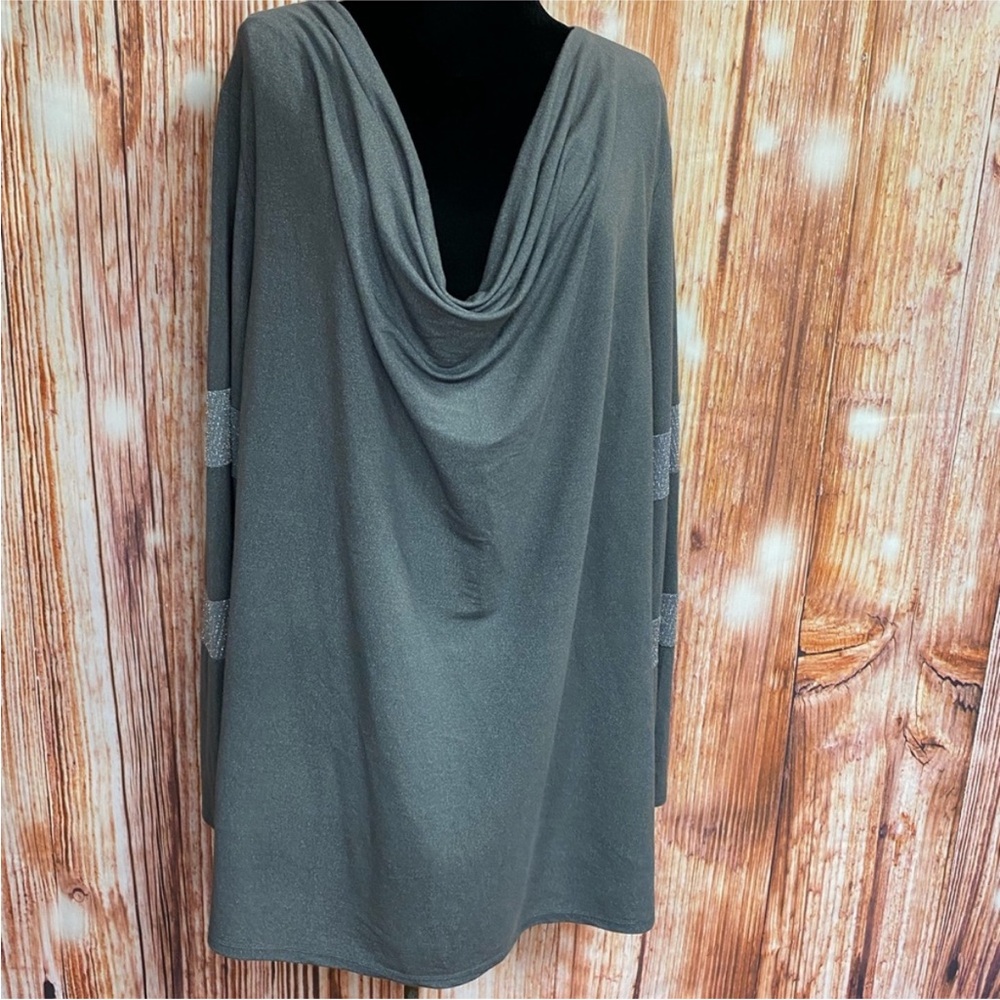 Rhonda Shear Plus Size Silver Gray Cowl Neck Top